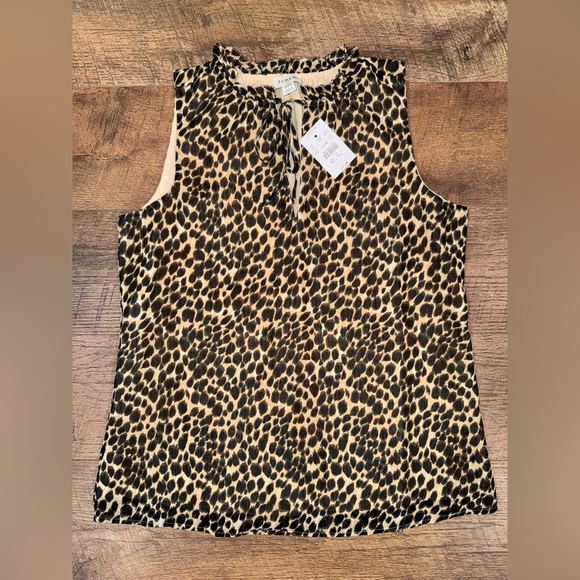 NWT J. Crew Leopard Print Tie-Neck Ruffle Tank Top - Picture 5 of 13